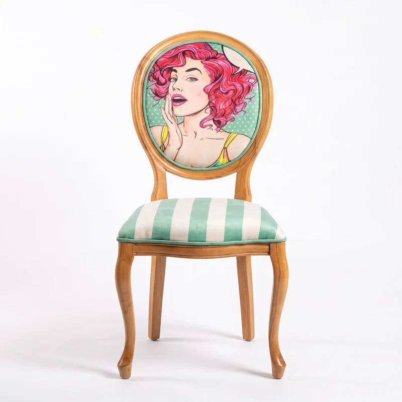 Casa Padrino Luxus Barock Esszimmer Stuhl Pop Art Frau Mehrfarbig / Grün / Weiß / Braun - Handgefertigter Barock Stuhl